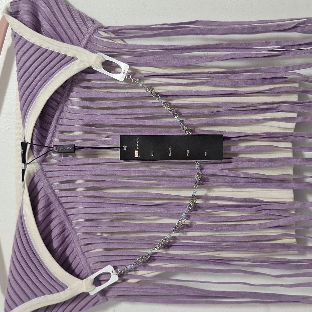 Purple and Cream Fringe Women's Top